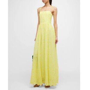 Alice + Olivia Juniper Yellow Eyelet Tie Strap Maxi Summer Wedding Dress Size 0